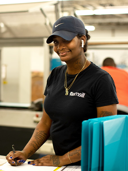 Samsill manufacturing employee at the Fort Worth, Texas production facility